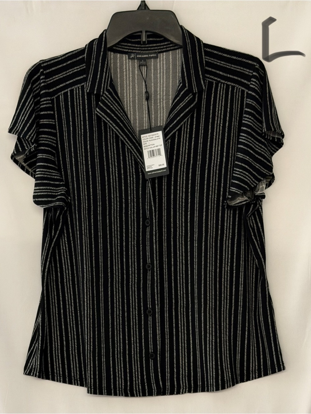 Adrianna Papell Black and White Striped Button-Down Blouse